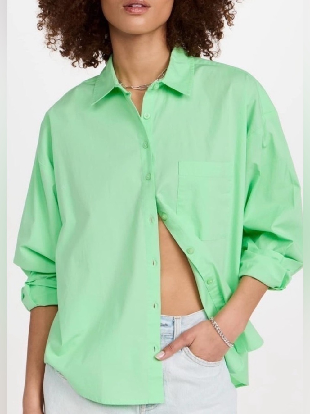 EUC Pistola Sloane Oversized Button Down Cotton Shirt in Mint Green size L